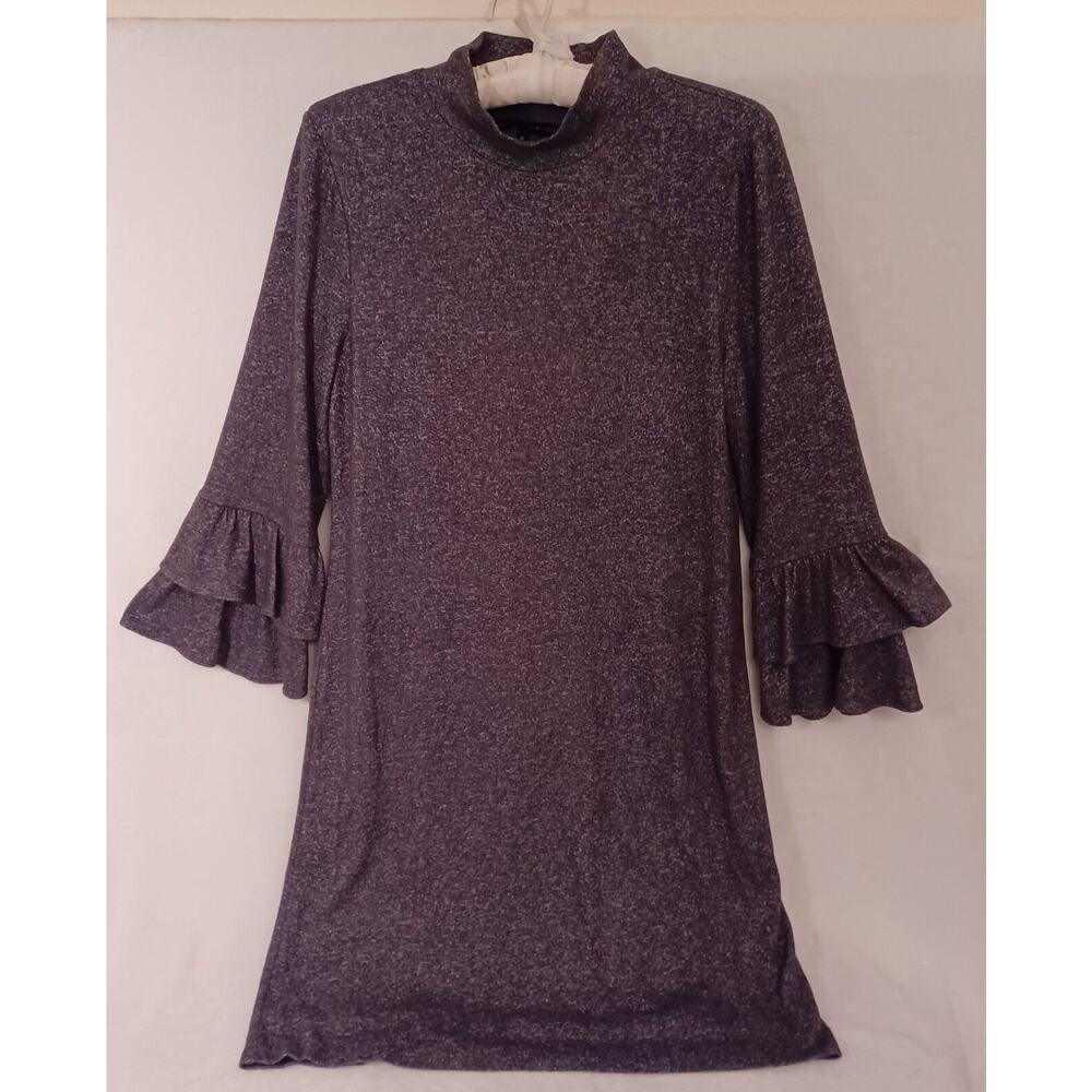 White House Black Market Dress Womens Medium Gray Flared Sleeve Stretch